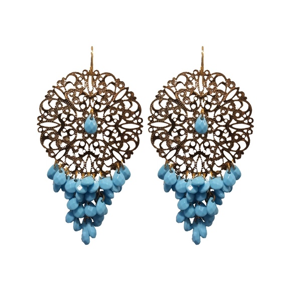 New Henri Bendel's Filigree Turquoise Colored Bead Earrings - Picture 1 of 2